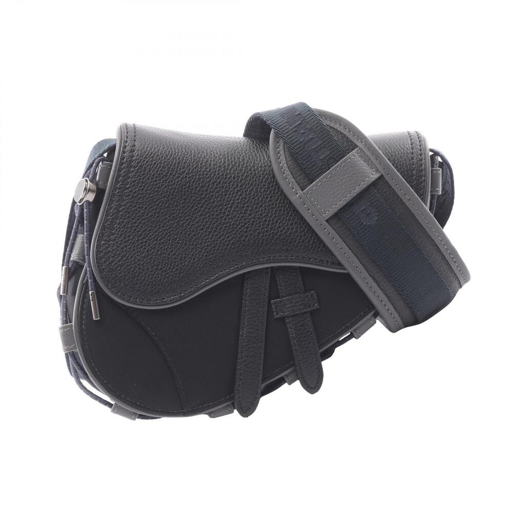 Christian Dior Sacai Saddle Bag Shoulder Leather Black